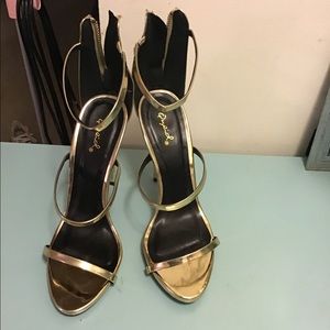 Gold strappy stiletto high heels 8